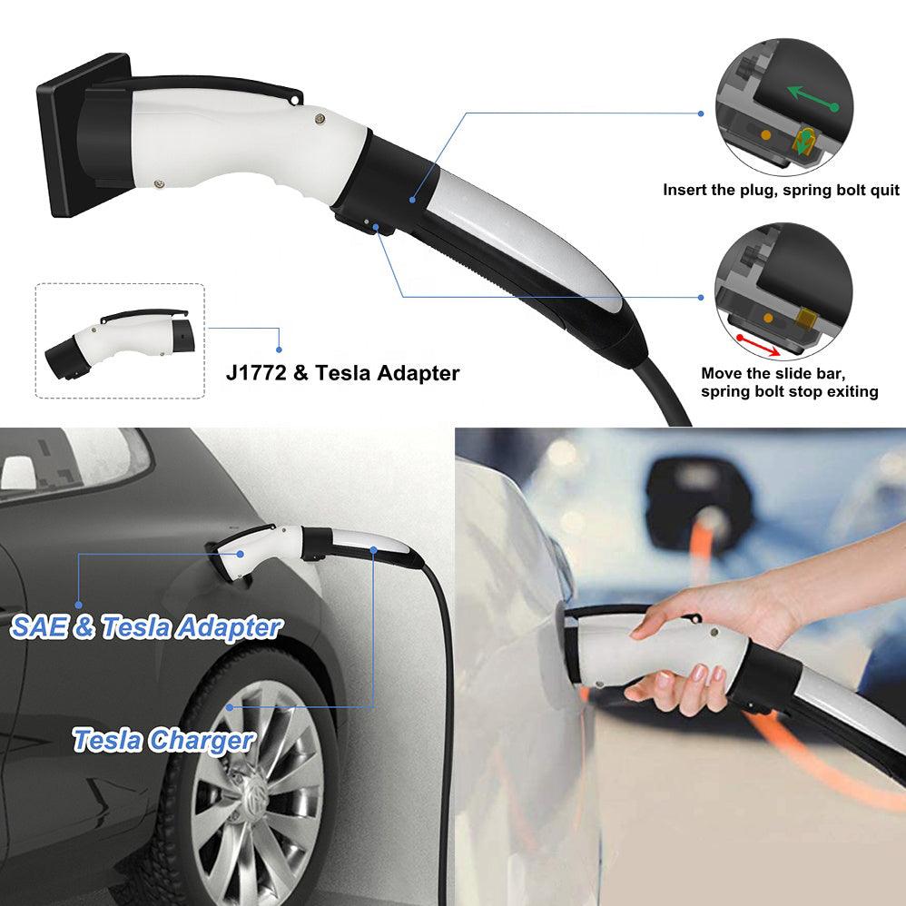 To J1772 Adapter Charger for Tesla All Model S/X/3/Y, 40Amp / 250V AC Max, For Level 1 - Level 2 Charging, IP44 Weatherproof