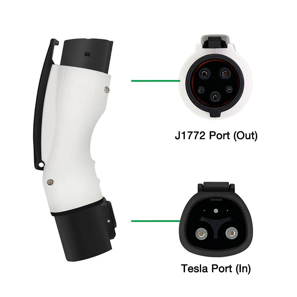 To J1772 Adapter Charger for Tesla All Model S/X/3/Y, 40Amp / 250V AC Max, For Level 1 - Level 2 Charging, IP44 Weatherproof